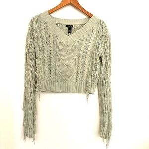 Rue21 Fringed Sage Green Cropped Sweater Size XS
